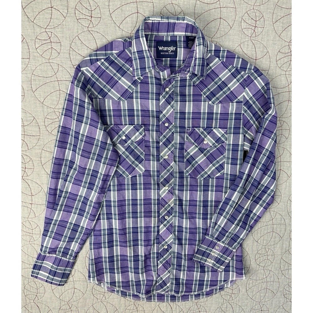 Wrangler Western Shirt Purple Plaid Pearl‎ Snap / Men's Small